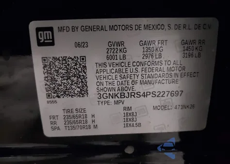 2023 Chevrolet Blazer Awd 3Lt из США, поврежденный, VIN 3GNKBJRS4PS227697